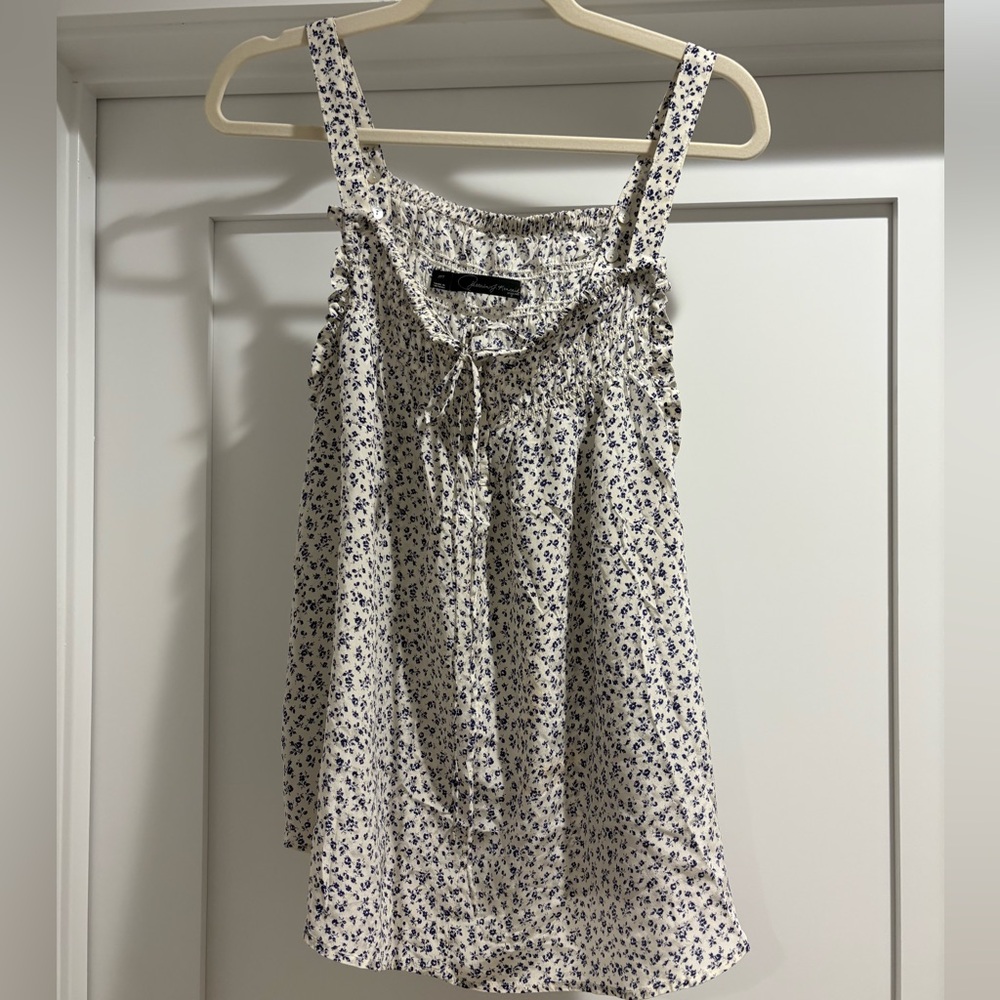 Patterson J Kincaid Floral Silk Top with Navy Blue Print